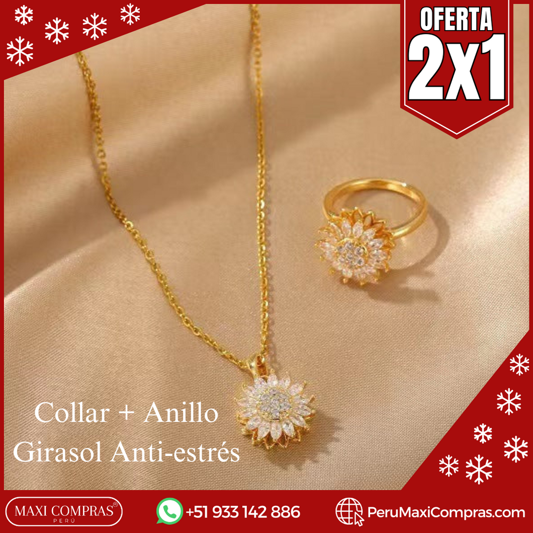 SET (COLLAR Y ANILLO DE GIRASOL ANTIESTRÉS GIRATORIO) - OFERTA 2X1