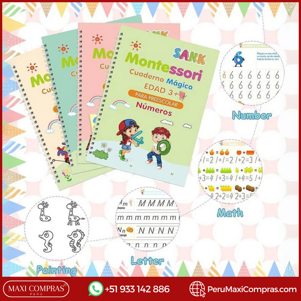 SET DE 4 CUADERNOS MÁGICOS MONTESSORI EN ESPAÑOL Magic Book