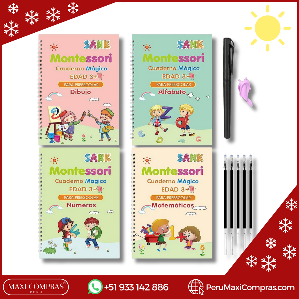 SET DE 4 CUADERNOS MÁGICOS MONTESSORI EN ESPAÑOL Magic Book